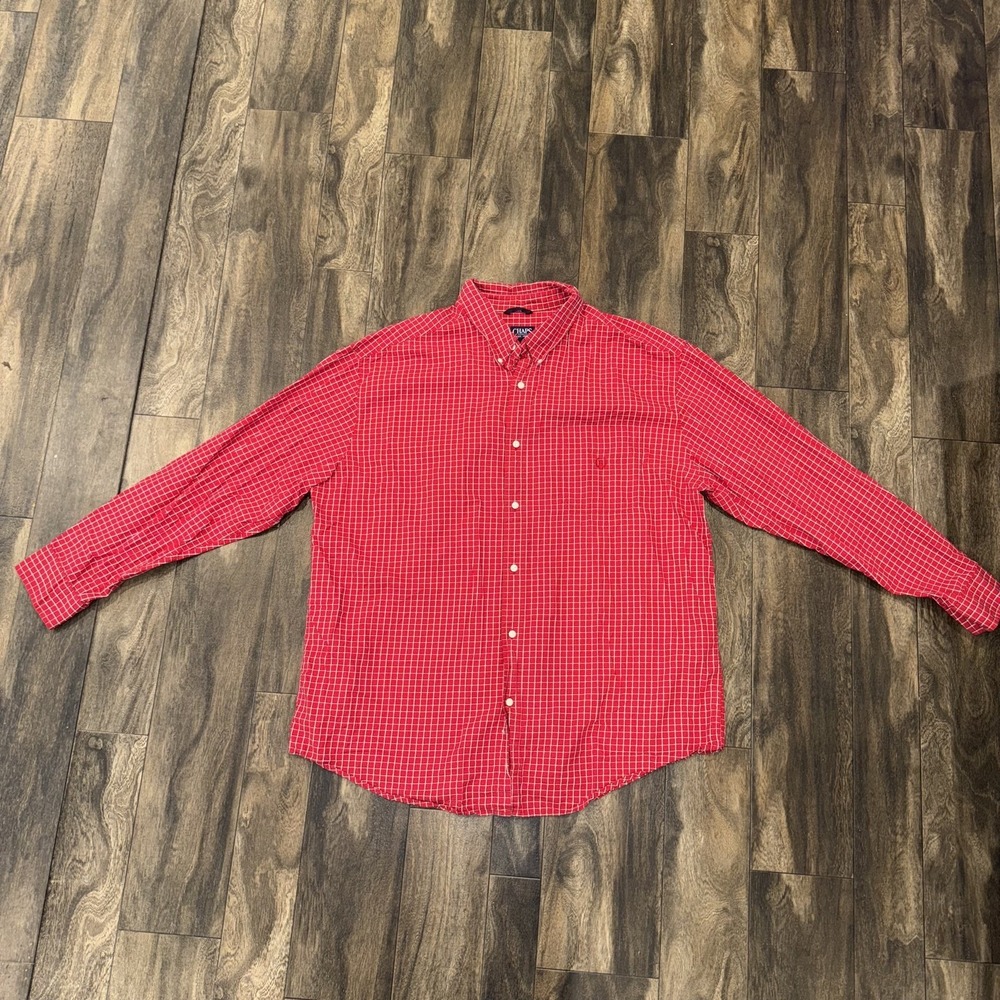 Chaps Red Plaid Long Sleeve Button Down 100% Cotton Men's Size XXL